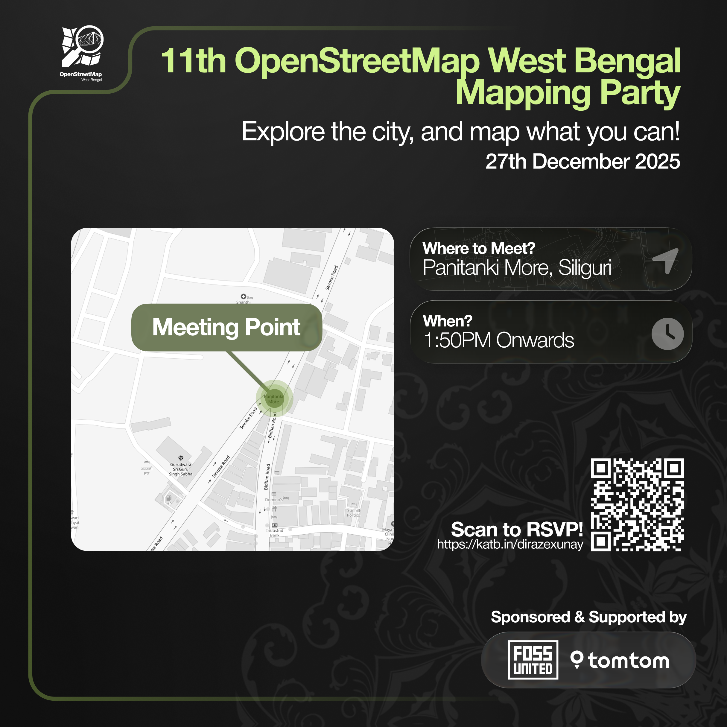 11th OpenStreetMap West Bengal + FOSS Club @ SGP Mapping Party event banner